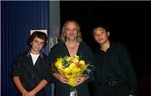 Juan Carlos Vera, Keving Huang (11 years old) and Chris Monteverde (13 years old) after a triumphant performance at Miami Dade College of Vivaldi's Concerto in D for guitar and orchestra